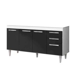 Balcão Gabinete de Pia 150cm 4 Portas 2 Gavetas Lisboa - Lumil Móveis - Branco/Preto - 2