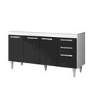 Ver imagem 2 de Balcão Gabinete de Pia 150cm 4 Portas 2 Gavetas Lisboa - Lumil Móveis - Branco/Preto