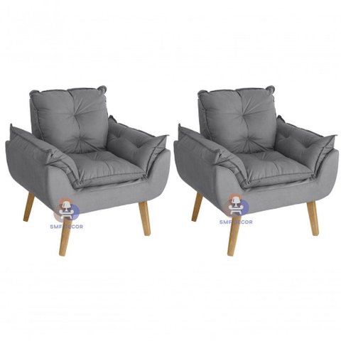 Kit 02 Poltrona Decorativa Opala Cinza Smf Decor