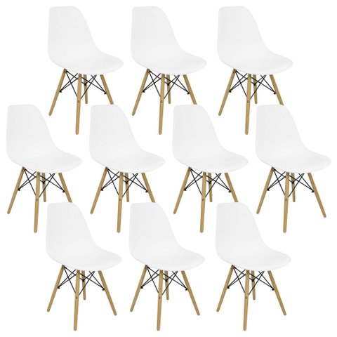 Kit 10 Cadeiras Charles Eames Eiffel Wood Design Branca Branco Branca