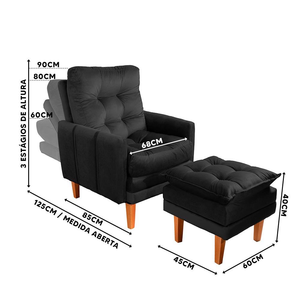 Poltrona Para Leitura Reclinável Com Puff Veludo Preto Veneza Boutique ...