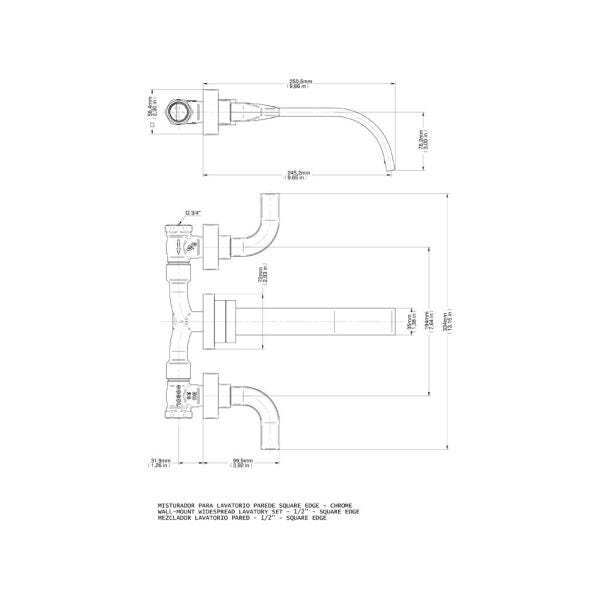 Misturador Lavatório de Parede Docol 1/2" Square Edge Chrome - 2