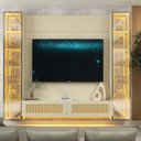 Ver imagem 1 de Estante Home para TV até 65 Polegadas com LED Vidro Reflecta e Detalhe Rattan 100% MDF 217,6CMX229,4cm Luminare Off White