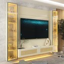 Ver mais imagens de Estante Home para TV até 65 Polegadas com LED Vidro Reflecta e Detalhe Rattan 100% MDF 217,6CMX229,4cm Luminare Off White