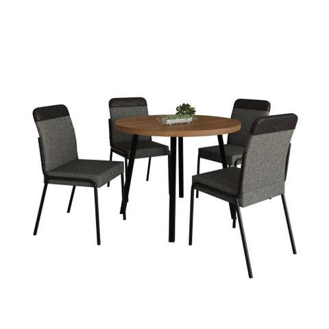 Conjunto Sala de Jantar 4 Cadeiras Veneza Carraro Nogal Preto