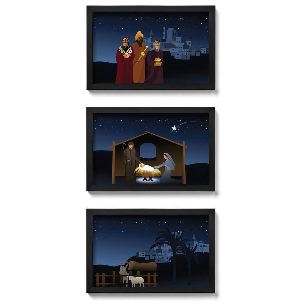 Presépio de Parede Quadro Natalino Noite de Natal - kit com 3 quadros - 1