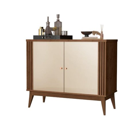 Buffet Ar Estilo Retrô 2 Portas Cor Nogueira Off White