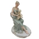 Ver imagem 2 de Escultura Estatueta Decorativa Dama com Bebê em Porcelana Azul e Branco - 25x18cm