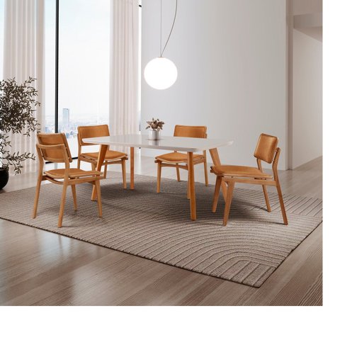 Conjunto de Mesa de Jantar Maia Tampo com Vidro Laqueado 120 cm 4 Cadeiras Eloá