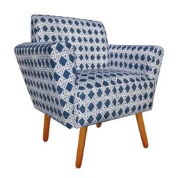 Poltrona Decorativa Dora Estampado Trama Azul D100 - D'Rossi - 1 Poltrona Decorativa Dora Estampado Trama Azul D100 - D'Rossi - 1