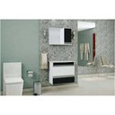 Ver imagem 2 de Armário Banheiro com Espelheira e Pia em Marmore Sintetico Branco/preto Grécia Mgm