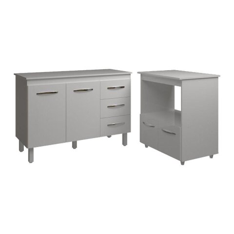 Balcão Armário Gabinete Bruna 118 Cm com Tampo Tampão e Balcão Amanda para Forno e Microondas