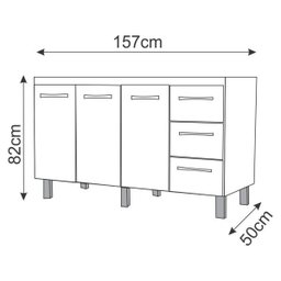 Balcão Gabinete para Pia de 160cm Moblis Angelis 3 portas e 3 gavetas Branco/Branco - 4 Balcão Gabinete para Pia de 160cm Moblis Angelis 3 portas e 3 gavetas Branco/Branco - 4