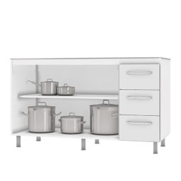 Balcão Gabinete para Pia de 160cm Moblis Angelis 3 portas e 3 gavetas Branco/Branco - 3 Balcão Gabinete para Pia de 160cm Moblis Angelis 3 portas e 3 gavetas Branco/Branco - 3