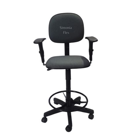 Cadeira Secretaria Caixa Alta com - Braço - Base de Rodízio - com Aro - Recepção Mercado Balcão Teci