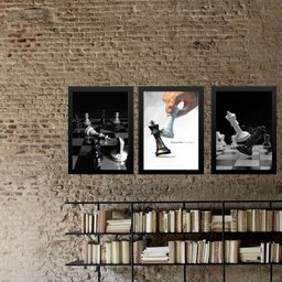 Kit 3 Quadros Jogo Xadrez - Motivacional 45x34cm:madeira Preta - 1