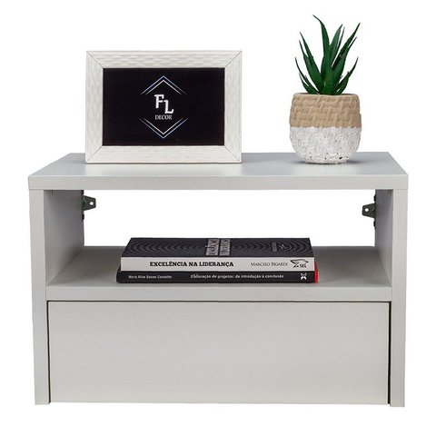 Mesa de Cabeceira Suspensa Off White com 40 cm Gaveta Embaixo Enviamos Montada