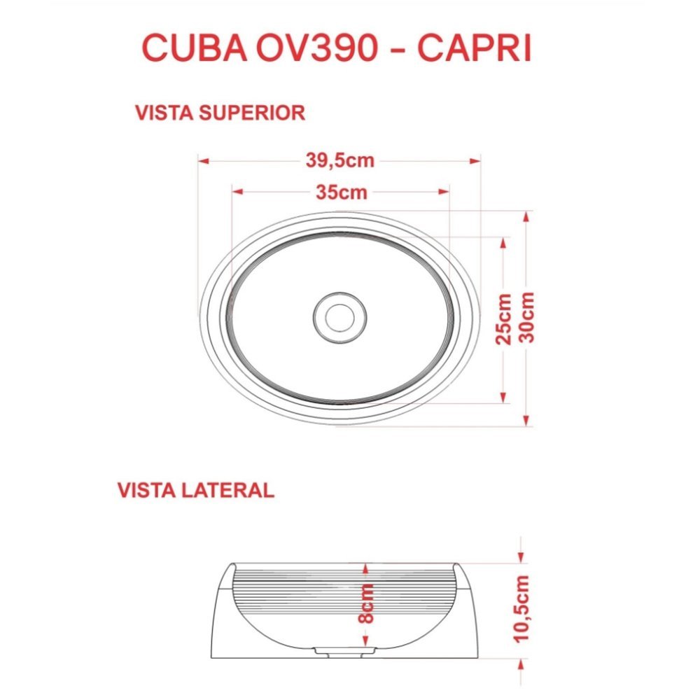 Kit 02 Cubas de Apoio Oval Para Banheiro Lavabo C01 Capri O39 Cinza - Lyam Decor - 5