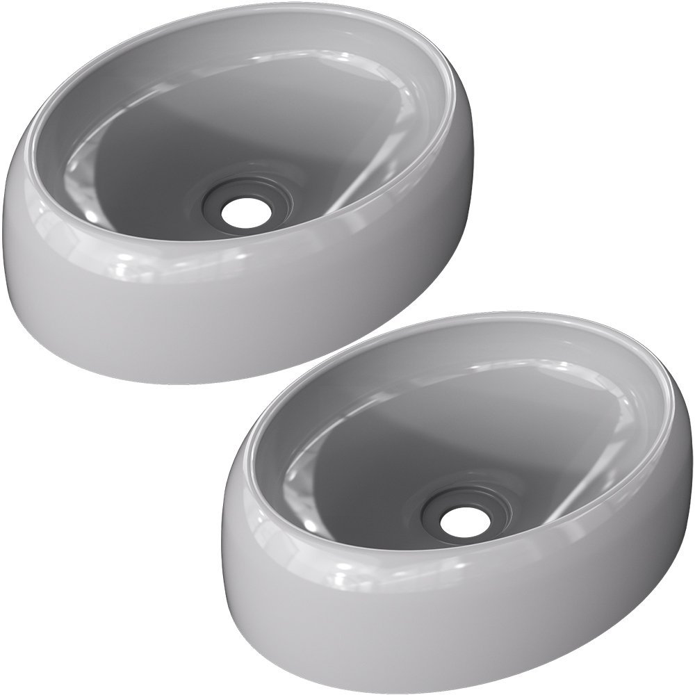 Kit 02 Cubas de Apoio Oval Para Banheiro Lavabo C01 Capri O39 Cinza - Lyam Decor - 1