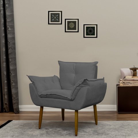 Poltrona Decorativa para Sala de Estar e Quarto Opala Suede Herrero:cinza