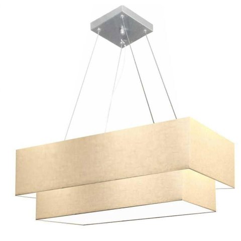 Lustre Pendente Retangular Vivare Md-4138 Cúpula em Tecido 70x30cm X 60x25cm - Bivolt Algodão-cr
