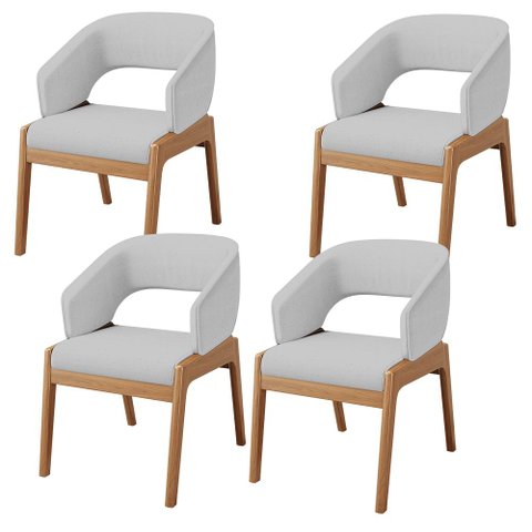 Kit 04 Cadeiras de Jantar e Estar Living Estofada Lince L02 Linho Cinza - Lyam Decor