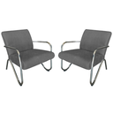 Ver imagem 1 de Kit 2 Poltronas Decorativa Bela Linho Cinza Braço Cromado Mz Decor