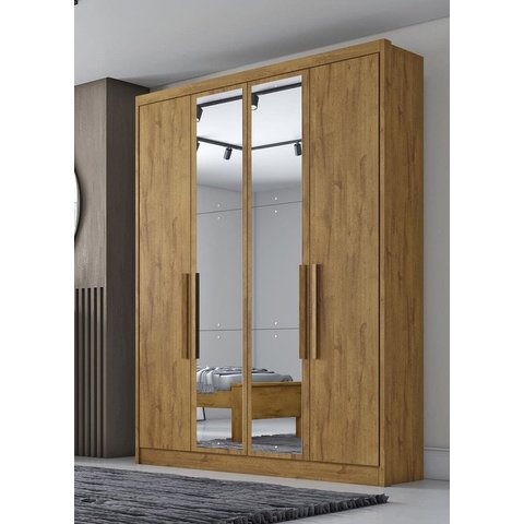 Guarda Roupa Solteiro com Espelho 4 Portas 3 Gavetas - Sevilha-cumaru - Móveis Novo Horizonte