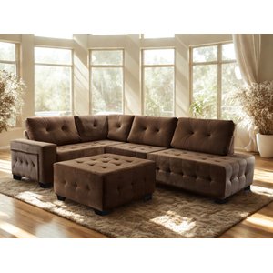 Sofa de Canto Everest com Puff Maguimóveis Veludo Marrom
