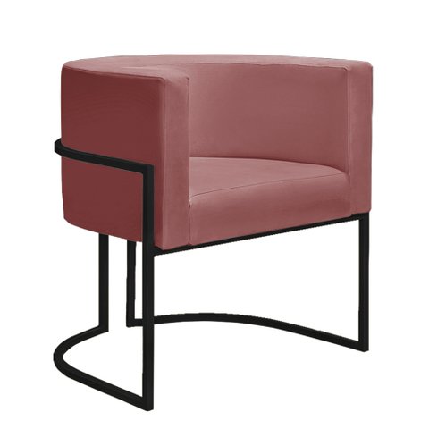 Poltrona Reforçada Decorativa Sala Nayara Base Ferro Preto Suede Rose