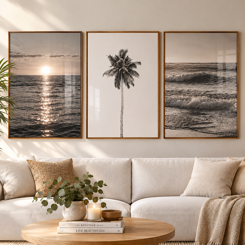 Quadros Decorativos Mar Praia Sol - Sépia Moldura Filete:Moldura Freijó/50x75