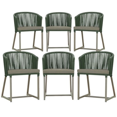 6 Cadeiras de Jantar Área Noronha em Alumínio com Pintura Fendi Corda Náutica E8 Trama Original