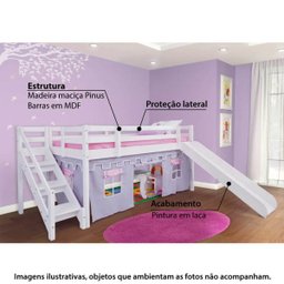 Cama com Escorregador Infantil c/ Escada de Fácil Acesso - Castelo Lilás – Casatema - 2
