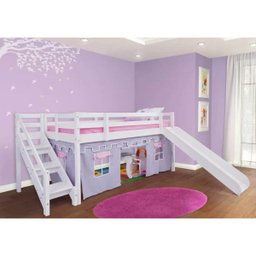 Cama com Escorregador Infantil c/ Escada de Fácil Acesso - Castelo Lilás – Casatema - 1