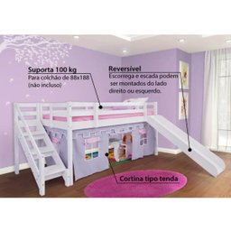 Cama com Escorregador Infantil c/ Escada de Fácil Acesso - Castelo Lilás – Casatema - 3