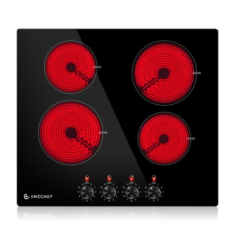 Cooktop Elétrico Amzchef 24" com 4 Bocas, 11 Níveis de Potência (preto)