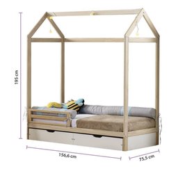Mini Cama Montessoriana Infantil Montessoriana Casinha II Natural Com 2 Gavetas Casatema - 4