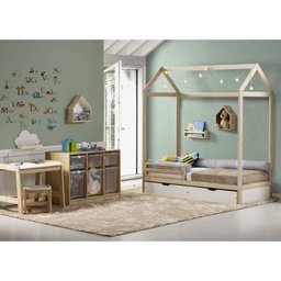 Mini Cama Montessoriana Infantil Montessoriana Casinha II Natural Com 2 Gavetas Casatema - 1