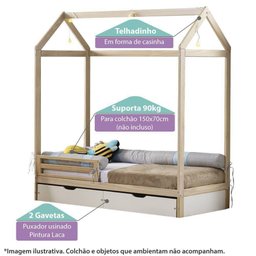 Mini Cama Montessoriana Infantil Montessoriana Casinha II Natural Com 2 Gavetas Casatema - 3
