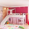 Cama Infantil com Escorregador, Telhado II e Tenda Castelo Rosa - Casatema - 1