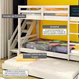 Beliche Teen Play com Cama Auxiliar Escorregador/ Escada Lateral e Lousa - Madeira Maciça - Casatema - 2