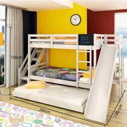 Beliche Teen Play com Cama Auxiliar Escorregador/ Escada Lateral e Lousa - Madeira Maciça - Casatema - 6