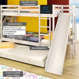 Beliche Teen Play com Cama Auxiliar Escorregador/ Escada Lateral e Lousa - Madeira Maciça - Casatema - 3
