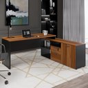 Ver imagem 1 de Mesa para Escritório em L Yaris YAR1716 150x160cm Marrom/Preto com Gavetas e Nichos