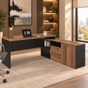 Ver imagem 1 de Mesa para Escritório Diretor 150x160cm 2 Gavetas 1 Porta Yaris YAR1716 Marrom/Preto - Gebb Work