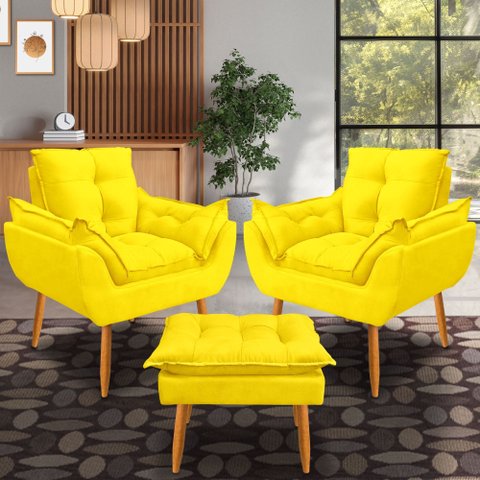 Kit 2 Poltrona Opala Puff Descanso para Os Pés:amarelo