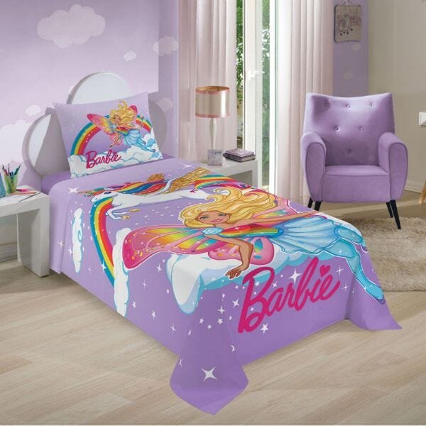 Jogo De Cama Barbie Menina Reinos Magicos Infantil 2 Peças Lepper