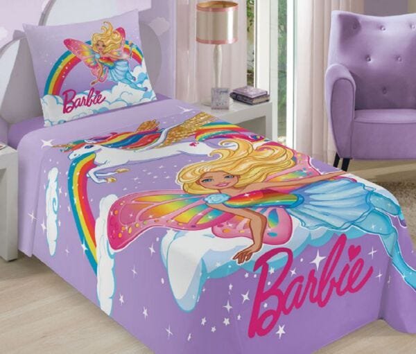 Jogo de Cama Infantil Barbie Reinos Mágicos Lepper