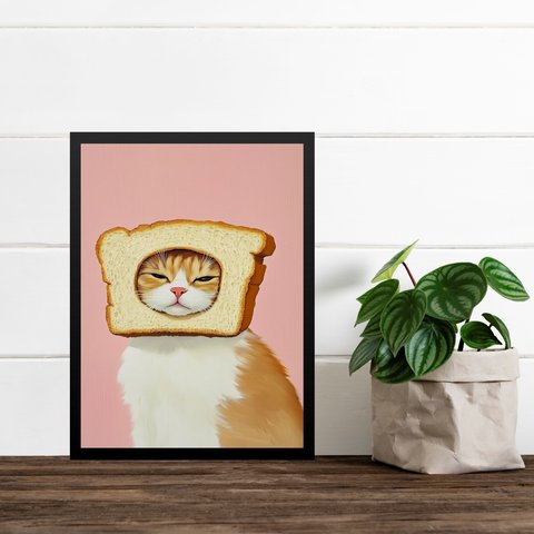 Quadro Cozinha Gatinho Pão de Forma 24x18cm:moldura Preta