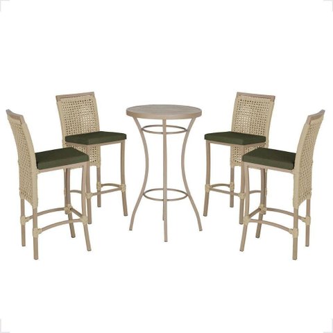 Mesa Bistro e 4 Banquetas Roma Fendi Corda Náutica 12 Rami